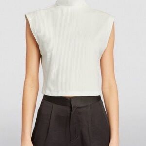 Maje Cream Ribbed Sleeveless Mock Neck Tank